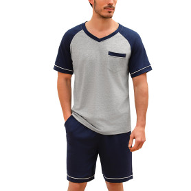 Irdcomps Pyjama Homme Coton Ete Ensembles de Pyjama Été Court Doux Short à Manches Courtes col V Vêtements de Nuit Vêtements de 
