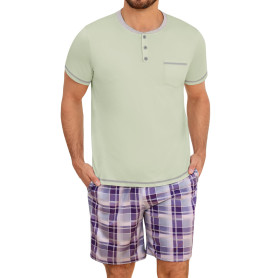 Uniexcosm Pyjama À Carreaux Homme Pantalon De Pyjama À Carreaux Pyjama D'Été Doux Ensemble De Deux Pièces pour Homme