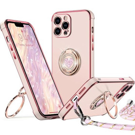 XYZ Coque pour iPhone 12 Pro Max, avec Double Anneau de Support Cœur, avec Lanière pour Filles et Femmes, Coque de Protection de