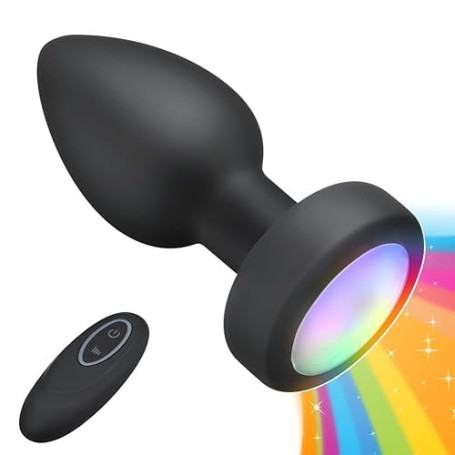 Vibrateur Anal Plug En Silicone Avec Base Lumineuse, Télécommande Sans Fil Rechargeable Butt Plug Anal Massager G-Spot Anus Stim
