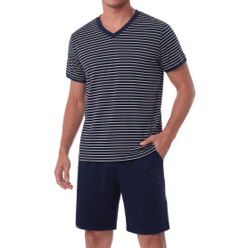 Bresdk Pyjama Homme Court Ensembles de Pyjamas Coton Été Vêtements De Détente Deux Pièces Confortable Doux S-3XL