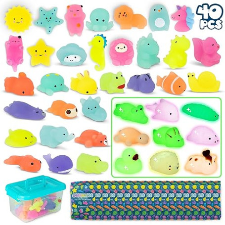 BONNYCO Mochi Squishy Kawaii Cadeau Anniversaire Enfants Invites, Pack 40 Cadeaux Anniversaire Invités Enfant avec Phosphorescen