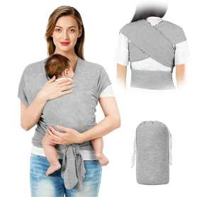 AOOWU Écharpe De Portage, Porte-Bébé Respirant Jusqu'à 15 Kg, Écharpe De Portage Bébé Multifonctionnel Élastique, Écharpe Polyva