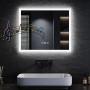 SONNI Miroir de salle de bain avec éclairage LED, 60 x 50 cm, miroir mural Bluetooth anti-buée, 3 couleurs de lumière réglables