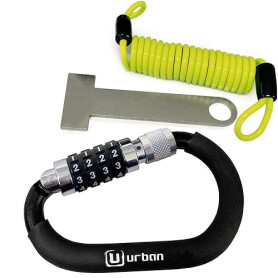 URBAN UR140 Antivol Casque Moto, Mousqueton à Code 4 Chiffres Plus Sécurisé, Adaptateur T Boucle, Câble de Sécurité en Acier Tre