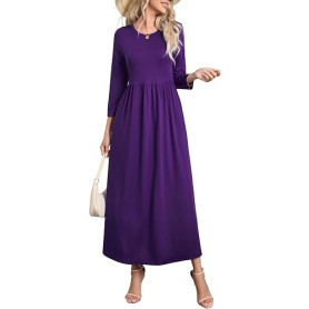 Enmain Robe Longue Manche Longue Femme Automne/Hiver Elegant Couleur Unie Robe Femme Longue A Line Haute et Chic Dress avec Poch
