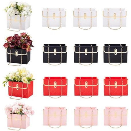 GORGECRAFT 12pcs Boîtes Cadeaux en Papier de Fleurs Boîte de Sac à Main de Bouquet Seau de Rangement Panier d'emballage Rectangu