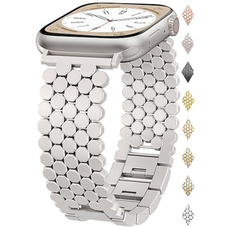 Bracelet Métal Nid d’Abeille pour Apple Watch 38/40/41/42/44/45/46/49 mm – Bracelet Femme Élégant Compatible avec iWatch Série 1