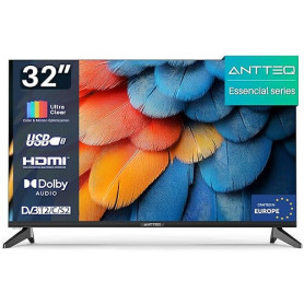 Antteq E32-AH1Q1L TV 32 Pouces Télévision 80cm LED HD Ready, sans Lunette, avec Triple Tuner (DVB-T/T2-C-S/S2), HDMI, USB-Media