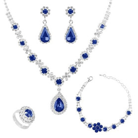 LjFrexia Parure Bijoux Femme, 4 Pièces Ensemble Goutte d'eau Cubique Zircone Collier, Bracelets, Boucles d'Oreilles et Bague, En