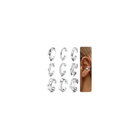 SLLAISS Lot de 9 boucles d'oreilles plaquées or 14 carats pour homme et femme - Boucles d'oreilles pour oreilles non percées - C