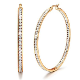 Adramata Creoles Acier Inoxydable Boucles D'oreilles Femme Créoles Zircon Cubique Creoles Plaqué Or/Or Rose/Argent Femme 40mm/50