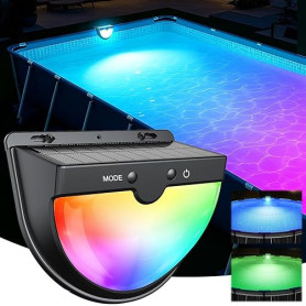 PoolLeader 2026 Lumiere Piscine Solaire, Éclairage Piscine Sans Fil pour Piscines Hors Sol Métalliques, Lumiere LED Piscines ave