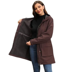 CHIGUO Veste d'hiver légère et imperméable pour femme - Doublée en polaire chaude avec capuche - Veste de pluie longue