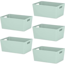 Niftii Lot de 5 Paniers de Rangement Plastique avec Poignées – Bac Rangement Cuisine & Salle de Bain – Petit Bac Empilable 3,9L 