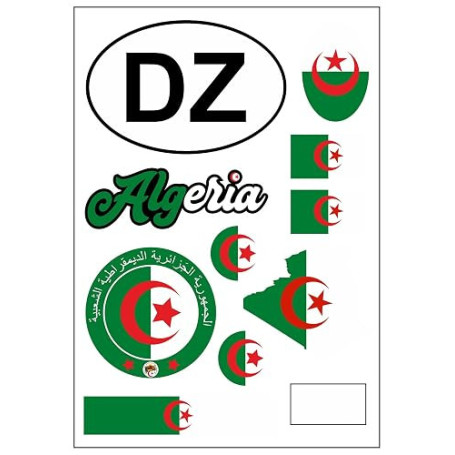 Daged Carte autocollante Algérie - Feuille d'autocollants - Pour voiture, moto, motard - Drapeau décoratif AK