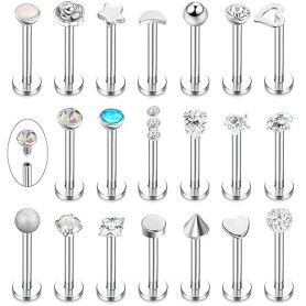 LOLIAS 20 Pcs Tragus Cartilage Helix Boucles d'oreilles pour Femme Homme Monroe Labret Piercing Oreille Lèvre Nez Acier Inoxydab