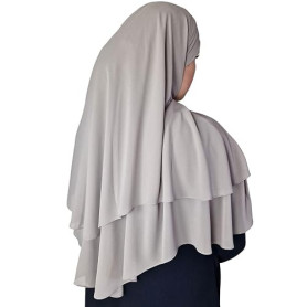 Yaqeen Hijab court en mousseline de soie Khimar 2 couches coupe diamant triangle hijab musulman écharpe une pièce foulard chador