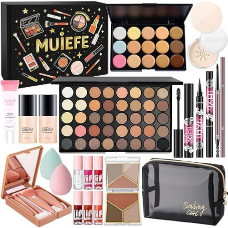 Muiefe Kit Maquillage Femme, Mallette et Coffret de Maquillage Ado Fille, Coffret Cadeau Maquillage avec Palette à Yeux Correcte