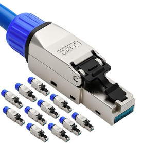 Lot de 12 fiches RJ45 CAT 8 – Fiche réseau sans outil pour Ethernet, câble de pose et câble réseau | Compatible Gigabit, STP bli
