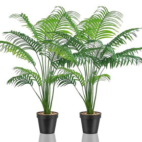 Lighterday Lot de 2 grandes plantes artificielles décoratives d'intérieur - Palmier artificiel en plastique pour bureau, maison,