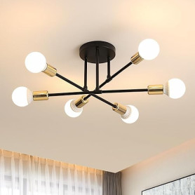 Osairous Lustre Plafonnier Moderne, Luminaire Salon Diamètre 52cm, Lustre Industriel Rétro 6 Têtes Lumineuses, Lampe De Plafond