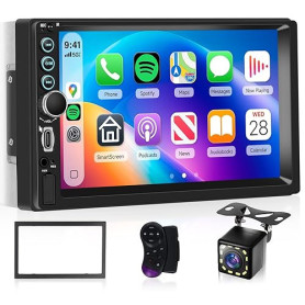 Hodozzy Autoradio 2 Din avec Carplay sans Fil Android Auto, Écran Tactile 7 Pouces Poste Radio Voiture Double Din Bluetooth, Lie