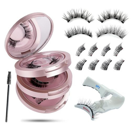 Chlffua Kit de Faux Cils Magnétiques Rose, Faux Cils au Look Naturel avec Applicateur, Demi-Cils et Cils Complets, Réutilisables
