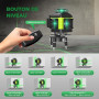 Niveau Laser Chantier Autonivelant 360° x 4, Lazer Niveaux 4D 16 Lignes Laser, Autonivellement et Mode Pulsé Extérieur, 2 x Batt
