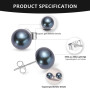 YAMI Boucles d'oreilles Perles de Mer, Boucles d'oreilles Perles Noir Pour Femme, Perle de 8-10.5 mm en Argent 925, Luxe Exquis,