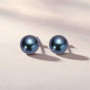 YAMI Boucles d'oreilles Perles de Mer, Boucles d'oreilles Perles Noir Pour Femme, Perle de 8-10.5 mm en Argent 925, Luxe Exquis,