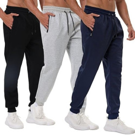 Bsrpolry Lot de 3 pantalons de survêtement athlétiques pour homme avec poches zippées, pantalon de jogging pour homme
