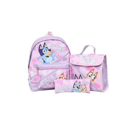 Bluey Ensemble sac à dos 3 pièces pour filles, sac d'école, sac à déjeuner et trousse à crayons – Sac à dos pour enfants, pour l