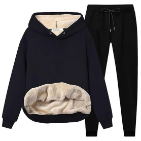 amropi Femme Ensemble de Survêtement Doublure en Polaire Sweat à Capuche et Jogging Pantalon Chaud Hiver Tenue