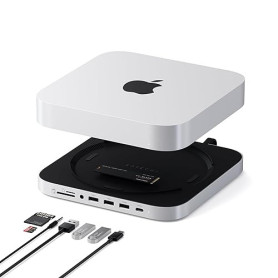 SATECHI Hub Mac Mini & Support avec Boîtier SSD NVMe/SATA M.2, Données 10Gbps, 3X USB-A 5/10Gbps et Prise Audio, pour Mac Mini M