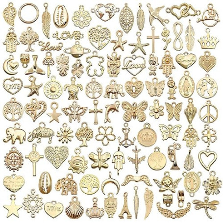 WeddHuis 100 Pièces Breloques Pendentifs pour Bijoux DIY, Charms Vintage Aesthetic pour Colliers Bracelets Boucles d'Oreilles (d