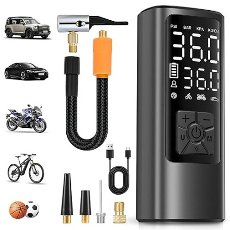 HOVVIDA Gonfleur Pneus Voiture, Compresseur à Air Portatif sans Fil, 150 PSI (10,3 Bar), Gonfleur Electrique, Pompe a Velo, Infl