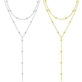 KNUIUYY Collier en Y pour Femmes, Collier Acier Inoxydable Multi-rangs Femme en Or Argent, Superposé Doré Élégant à Chaînes Long