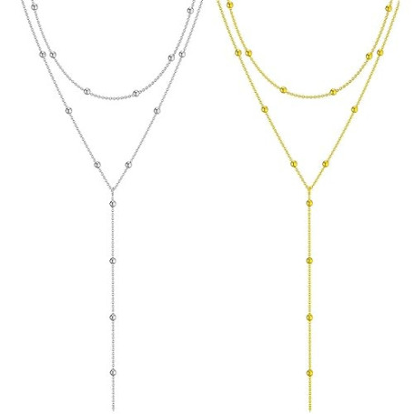 KNUIUYY Collier en Y pour Femmes, Collier Acier Inoxydable Multi-rangs Femme en Or Argent, Superposé Doré Élégant à Chaînes Long