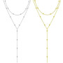 KNUIUYY Collier en Y pour Femmes, Collier Acier Inoxydable Multi-rangs Femme en Or Argent, Superposé Doré Élégant à Chaînes Long