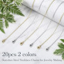 GEEHUA Lot de 20 colliers en acier inoxydable pour femme - 45 cm - Argent et or - Chaîne à maillons - Avec fermoir mousqueton -