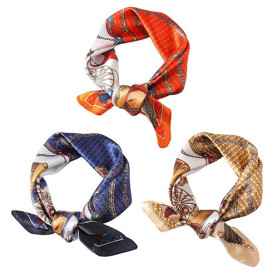 OUDQFCJ 3 pièces Grand Foulards Carrés Femmes, Satin, Foulard Cheveux Femme, Foulard Femme Soie, Accessoires Soie, Motifs Classi
