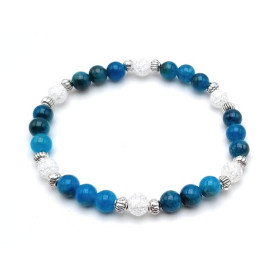 Bracelet "Aide Régime" Cristal de roche et Apatite en Pierres Naturelles Qualité AAA avec entretoises argentées en Acier Inoxyda