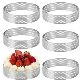 Teokantz 6 Pièces Ø 8 cm Cercle à Pâtisserie, Cercle à Tarte Perforé en 430 Acier Inoxydable, Moule à Tartes Pâtisseries Mini Gâ