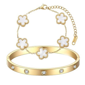 LIUYIDM Plaqué 18K Bracelet Femme Bijoux Trèfle Porte-Bonheur Cadeau Femme Bracelets Empilables pour Les Mariages Anniversaires