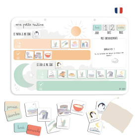 L’Atelier Gigogne – Tableau de Routine Enfant Montessori 3-8 Ans – Plateau Magnétique + 57 Magnets – Routine Matin & Soir – Auto