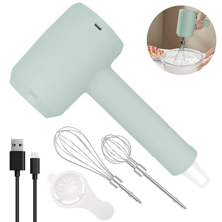 NIUAWASA Batteur à Main Électrique, Fouet à Main Portable sans Fil avec 3 Vitesses Rechargeables et 2 Fouets Détachables pour la