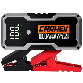 CARHEV Booster Batterie Voiture 7000A, Démarreur de Batterie de Voiture (Jusqu’à 10L Essence & 10L Diesel), 12V Booster Batterie