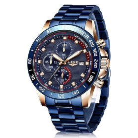 LIGE Montre Homme Chronographe Sport Étanche Acier Inoxydable d'affaires Mouvement Analogique à Quartz Montres Bracelet pour Hom