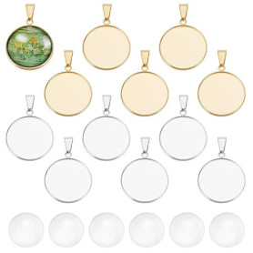 UNICRAFTALE 30 Ensembles Pendentifs Cabochon Breloques de Collier de Cabochon Rond Acier Inoxydable avec des Bélières de Pinceme